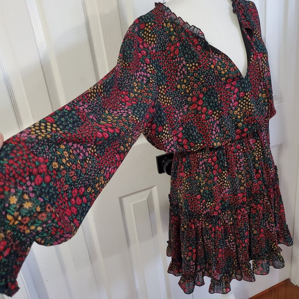 Apricot Floral Ruffle Mini Dress Size 8 | Boho Cottagecore - Picture 3 of 12
